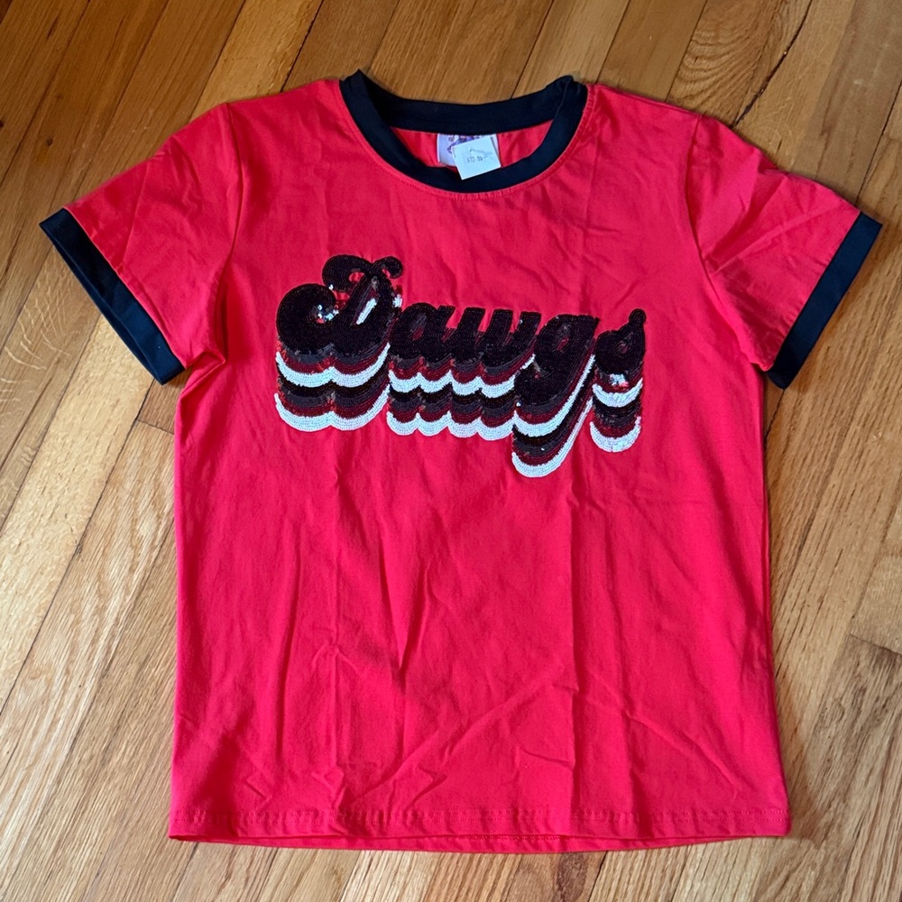 Red Women’s Shirt with Black Trim -Georgia Bull Dawgs